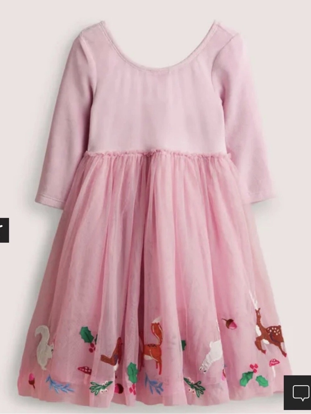 Mini Boden Pink Tulle Dress with Woodland Embroidery Velvet 7 - 8